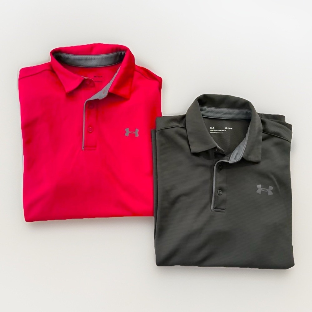 Bundle of Two Under Armour Loose Fit Short Sleeve Golf Polo Shirt Mens Medium